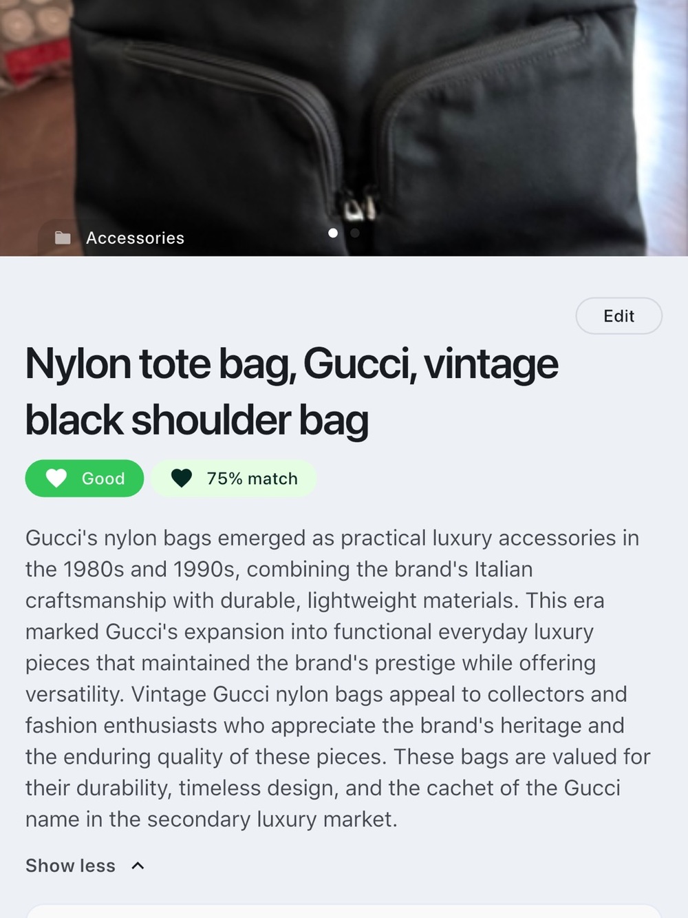 Vintage Gucci Black Nylon Shoulder Bag with Dual Front Pockets - Picture 5 of 8
